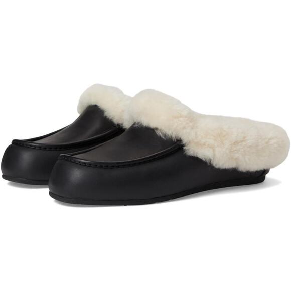 UGG Shoes - UGG Women's Ansley Mule Leather, Black, Sheepskin collar Fur, Size 6